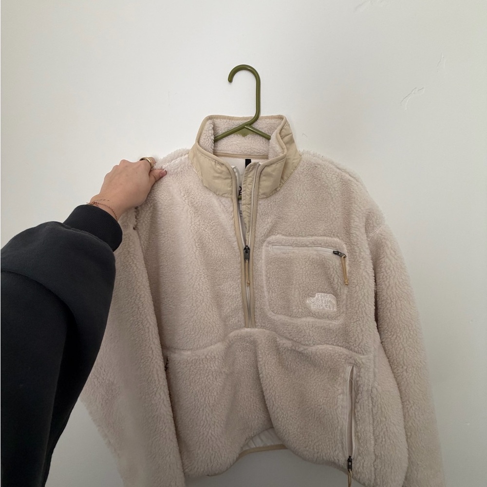 The North Face Off-White Fleece Jacket with Tan Details